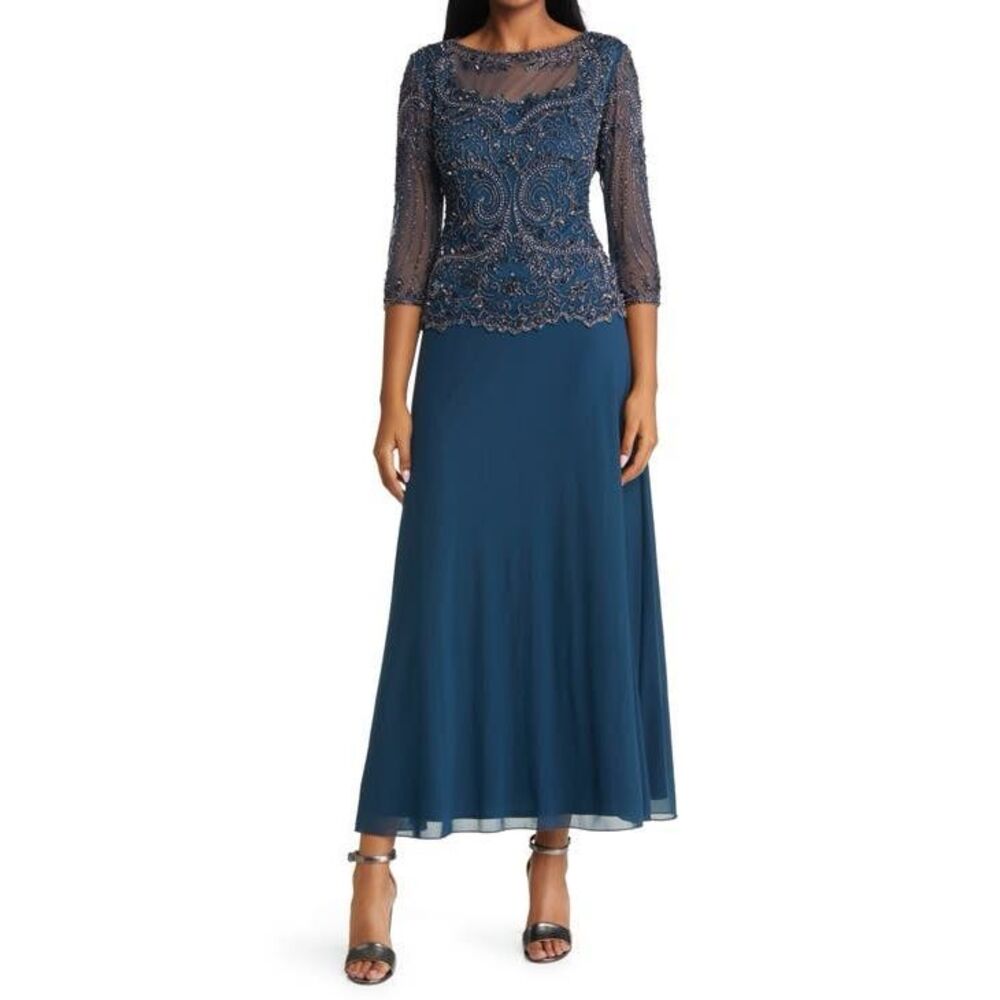 Pisaro Nights Beaded Mesh Mock Two-Piece Gown size 10